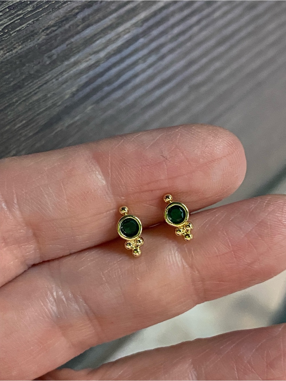 Gold Plated Green Stone Stud Earrings